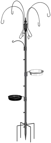 Bird Feeding Pole, 75 Inch 4 Hooks Heavy-Duty Feeder and Water Dispenser Shepherd Hook, Feeding Station With Ground Stake, Outside