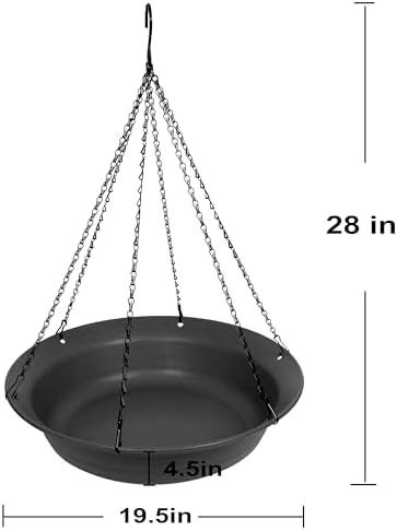 Hanging Bird Bath, Hanging Bird Water Feeder for Outdoors, Feeder Bowl, 1 Pack Birdbath Tray Accessories for Outside, Plastic Birdbaths Tray for Garden Patio Decoration (20", Dark Black)