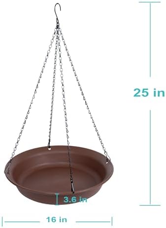 Hanging Bird Bath, Hanging Bird Water Feeder for Outdoors, Feeder Bowl, 2 Pack Birdbath Tray Accessories for Outside, Plastic Birdbaths Tray for Garden Patio Decoration (16", Chocolate)