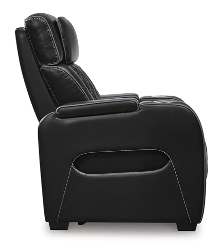 Signature Design by Ashley Boyington Contemporary Leather Match Power Recliner with Adjustable Headrest, Cup Holders, USB Port and Air Massage System, Black