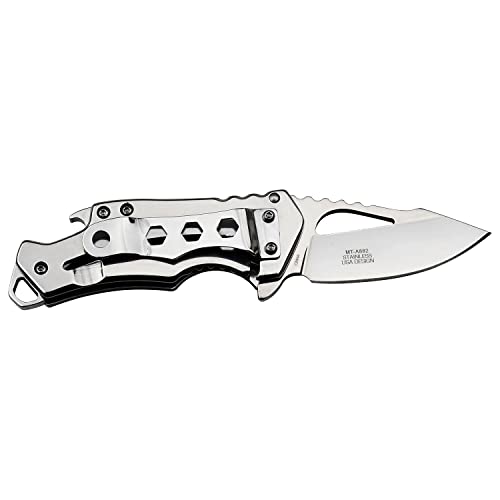 MTech USA – Spring Assisted Folding Knife – Satin Finish Fine Edge Steel Blade, Aluminum Handle w/Lager Beer Graphic, Bottle Opener and Pocket Clip, Tactical, EDC, Self Defense- MT-A88L