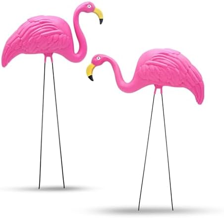4E's Novelty 2 Pink Flamingos Yard Decorations - Extra Large 24" Flamingos Yard Ornaments - Pink Flamingos for Yard Sculptures & Statues - Lawn Flamingos Outdoor Garden Decor, Weather Resistant
