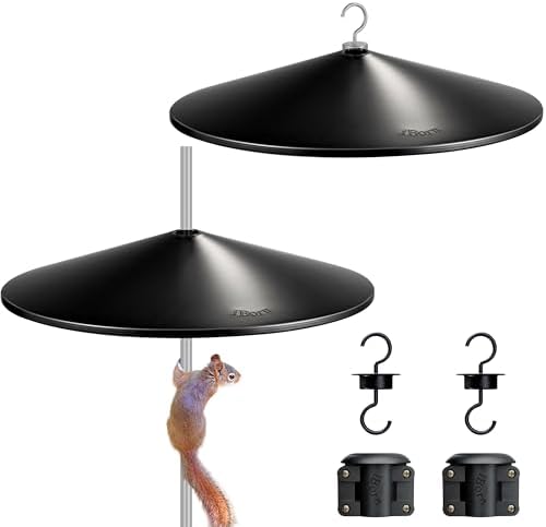 iBorn Squirrel Baffle for Bird Feeder Pole, 19.5” Oversized Squirrel Guard Baffle,All Metal Bird Feeder for Outdoors Protector, Pack of 2, Black