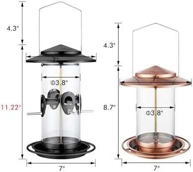 iBorn Metal Bird Feeder for Outside Hanging,Wild Bird Feeders for Cardinal,18cm Large Roof&Tray Black 10 Port(Seed is not Included)
