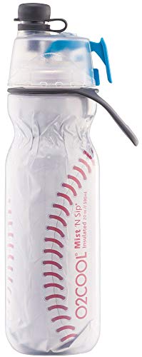 O2COOL Mist 'N Sip Misting Water Bottle 2-in-1 Function With No Leak Pull Top Spout Sports Reusable Water Bottle - 20 oz (2 Pack Baseball)