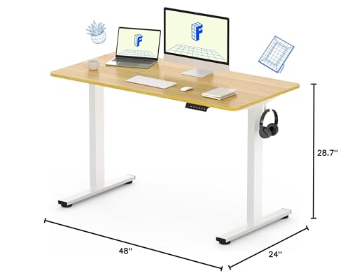 FLEXISPOT EN1 One Piece Standing Desk, 48 x 24 Inches Height Adjustable Desk Electric Stand up Desk Home Office Table for Computer Laptop (White Frame + Maple Desktop)