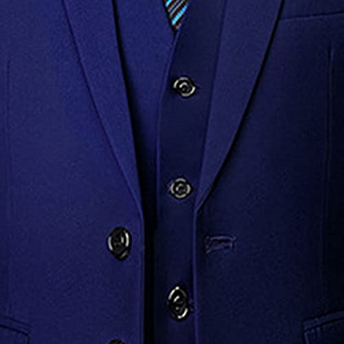 Casual 2 Button Suits for Men Slim Fit Notched Lapel Business Sets Solid Color Wedding Formal Jacket Vest Pants (Dark Blue,Medium)