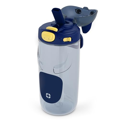 Ello Ellies 16oz Plastic Kids Water Bottle with Straw and Built-in Carrying Handle and Leak-Proof Locking Lid for School backpack, Lunchbox and Outdoor Sports, Dog