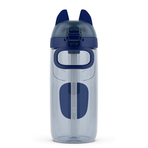 Ello Ellies 16oz Plastic Kids Water Bottle with Straw and Built-in Carrying Handle and Leak-Proof Locking Lid for School backpack, Lunchbox and Outdoor Sports, Dog