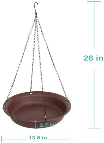 Hanging Bird Bath, Hanging Bird Water Feeder for Outdoors, Feeder Bowl, 2 Pack Birdbath Tray Accessories for Outside, Plastic Birdbaths Tray for Garden Patio Decoration (14", Chocolate)