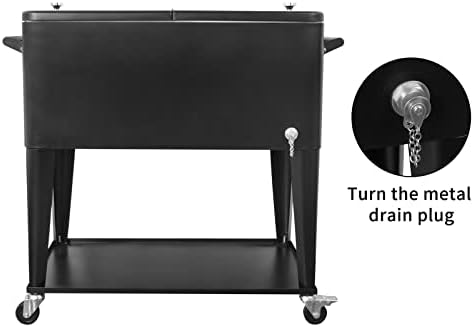 Nattork Portable Rolling Cooler Cart 80 Quart Cooler cart, Ice Chest Cart Trolley Rolling Cart Cooler with Wheels Outdoor Beverage Cooler for Patio Ice Chest with Shelf, Water Pipe and Bottle Opener