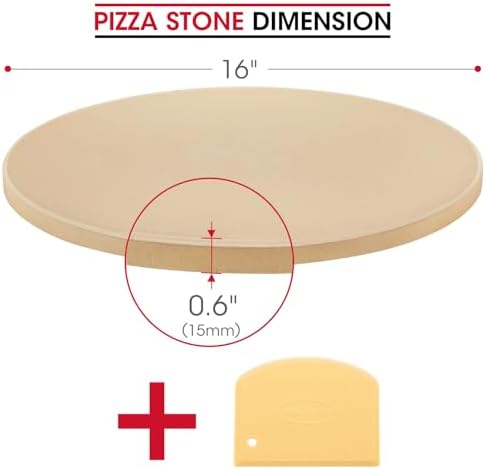 Unicook 16 Inch Round Pizza Stone, Heavy Duty Cordierite Bread Baking Stone for Oven and Grill, Thermal Shock Resistant, Ideal for Baking Crisp Crust Pizza, Bread and More, Includes Scraper