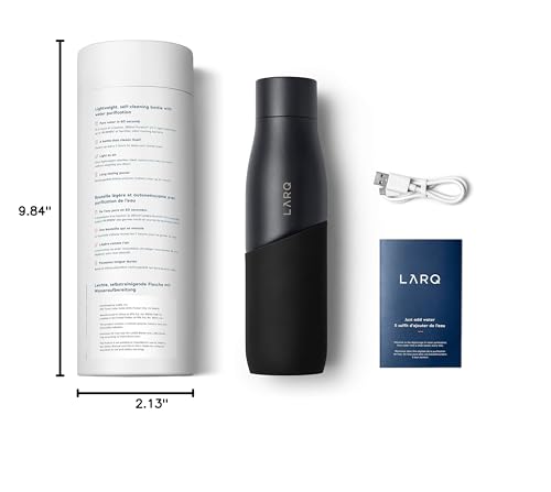 LARQ Bottle Movement PureVis 32 oz- Lightweight Self-Cleaning and Non-Insulated Stainless Steel Water Bottle with UV Water Purifier | Reusable & Travel Friendly, 1-Year Warranty, Black/Onyx