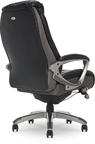 Serta Lautner Executive Home Office Desk Chair, Ergonomic High-Back with Adjustable Lumbar & Body Pillows, SmartLayers and ComfortCoils Technology, Mesh and Bonded Leather, Black/ Gray