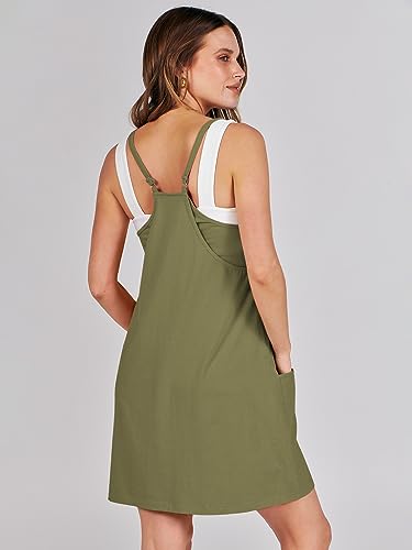 ANRABESS Women Summer Mini Romper Dress Workout Tennis Active Sports Athleisure Outfits built in Shorts Trendy Vacation Army Green Small