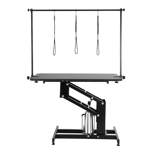 VEVOR Hydraulic Pet Grooming Table, 400LBS Static Load Capacity, 42.5 x 24 Inch Dog Grooming Station with Anti-Slip Tabletop and Dual Height Adjustable Arms with Clamps, for Medium and Small Dogs