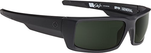 Spy Optic Men's General Rectangular Sunglasses, Soft Matte Black/Happy Gray/Green Polar, 60 mm