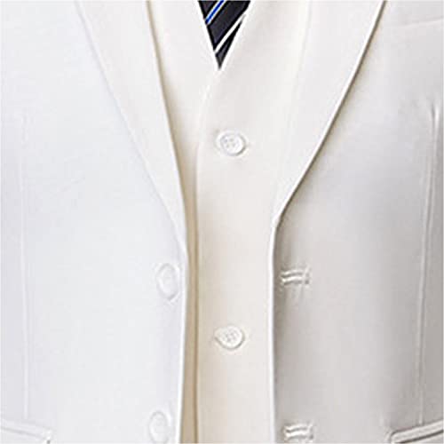 Casual 2 Button Suits for Men Slim Fit Notched Lapel Business Sets Solid Color Wedding Formal Jacket Vest Pants (White,Medium)