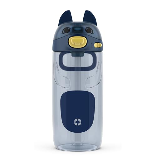 Ello Ellies 16oz Plastic Kids Water Bottle with Straw and Built-in Carrying Handle and Leak-Proof Locking Lid for School backpack, Lunchbox and Outdoor Sports, Dog