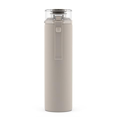 Ello Syndicate 20oz Reusable Glass Water Bottle with One-Touch Leak Proof Flip Lid, Protective Non-Slip Silicone Sleeve, Carry Loop for Coffee, Tea and Water, BPA-free, Dishwasher Safe, Sand
