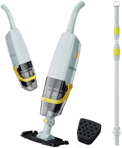 (2025 Upgraded) Cordless Handheld Pool Vacuum, Rechargeable Pool Cleaner with Telescopic Pole and Fine-Sponge, Powerful Suction, Ideal for Above & In-Ground Pools, Spas, Hot Tubs, Yellow