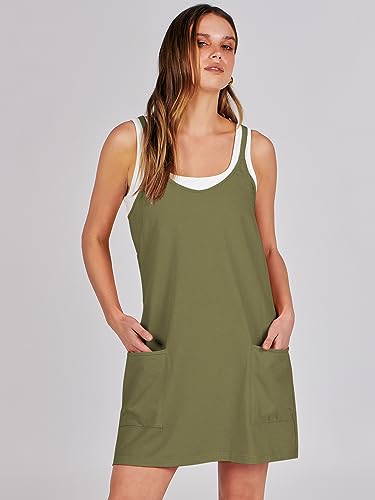 ANRABESS Women Summer Mini Romper Dress Workout Tennis Active Sports Athleisure Outfits built in Shorts Trendy Vacation Army Green Small