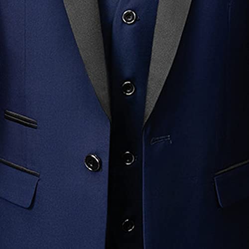 Men's Wedding 3 Piece Suits Slimming One Button Shawl Lapel Business Blazer Formal Dinner Party Jacket Vest Pants (Dark Blue,Small)