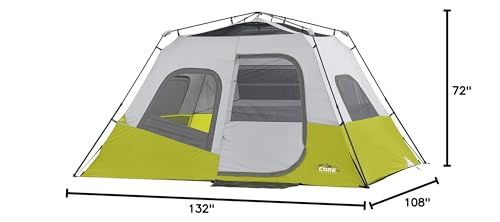 CORE 6 Person Instant Cabin Tent | Portable Large Pop Up Tent with Easy 60 Second Camp Setup for Family Camping | Included Hanging Organizer for Outdoor Camping Accessories