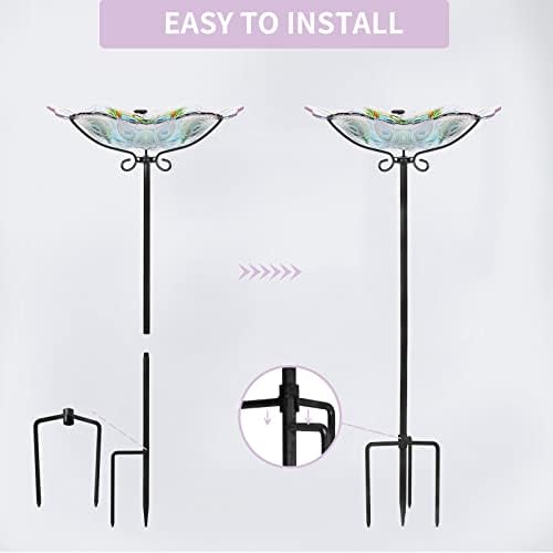 MUMTOP Glass Bird Bath, Garden Outdoor Birdbaths Birdfeeder with Metal Stake Peacock Bird Baths for Outside Yard