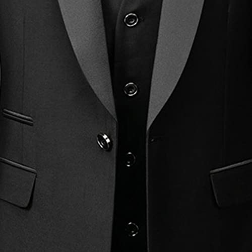 Men's Wedding 3 Piece Suits Slimming One Button Shawl Lapel Business Blazer Formal Dinner Party Jacket Vest Pants (Black,Small)
