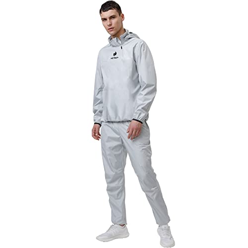 HOTSUIT Sauna Suit for Men Sweat Sauna Jacket Pant Gym Workout Sweat Suits, Light Gray, M