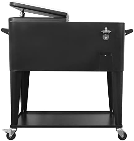 Nattork Portable Rolling Cooler Cart 80 Quart Cooler cart, Ice Chest Cart Trolley Rolling Cart Cooler with Wheels Outdoor Beverage Cooler for Patio Ice Chest with Shelf, Water Pipe and Bottle Opener