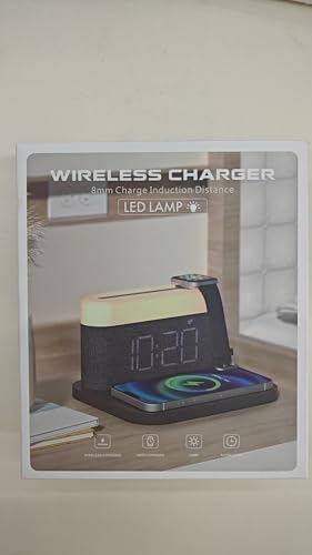 HOURUNTAIL Alarm Clock with Multi-Function Mobile Phone Watch Wireless Charging 15W Max Touch Bedside Lamp,3 Colors nightlight, Sleep Timer for Bedroom,Bedside,Desk