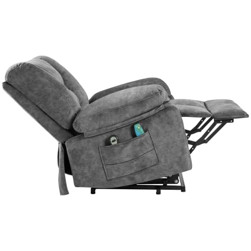 anwickjeff Electric Power Lift Recliner Chair Recliner Sofa for Elderly, Heat and Massage,2 Cup Holders, Recliners Chairs for Living Room, Infinite Position and Double 2 Side Pocket (Grey)