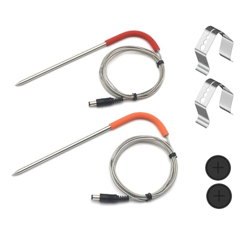 2-Pack Temperature Meat Probe Replacement for Rec tec Wood Grill, Comes with 2 Pack Probe Grommet, Recteq Grill Accessories,with Temperature Probe Clip
