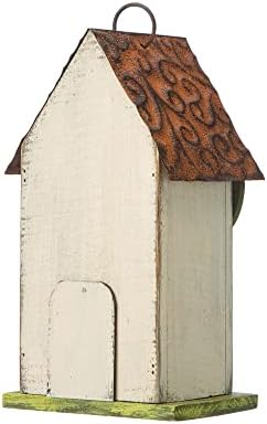 Glitzhome 9.7" H Hanging Birdhouse for Outdoor Patio Garden Decorative Pet Cottage Wooden Distressed Birdhouse, Leaves Rustic White