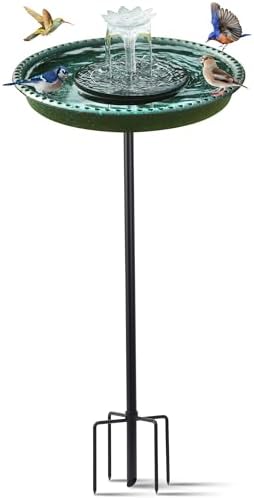 Solar Powered Bird Bath with Fountains for Hummingbirds,Stable Stylish Design with 5-Prong Base Stake Plastic Bird Bath for Outside Lawn Patio Yard Garden