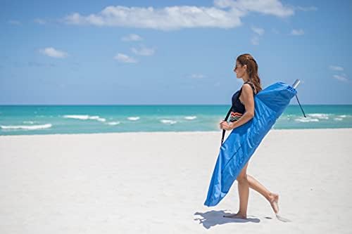 AMMSUN 7.5ft Heavy Duty High Wind Beach Umbrella Commercial Grade with Air Vent Ash Wood Pole & Carry Bag UPF 50+ Sun Protection for Patio Garden Pool Backyard Blue