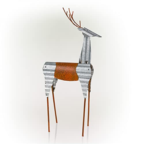 Alpine Corporation 30" H Outdoor Metal Rustic Standing Reindeer Lawn Christmas Holiday Decoration, Christmas Decoration