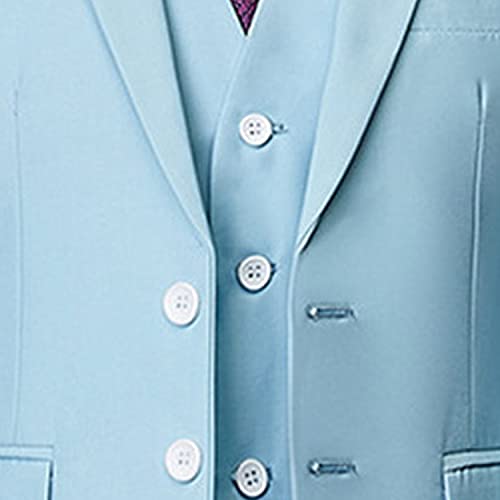 Casual 2 Button Suits for Men Slim Fit Notched Lapel Business Sets Solid Color Wedding Formal Jacket Vest Pants (Light Blue,Medium)