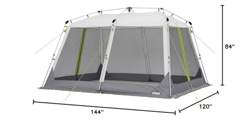 CORE 12'x10' Instant Screen House | Folding and Portable Large Pop Up Canopy Shelter with Included Carry Bag | Perfect for Family Camping, Outdoor, Picnic, Backyards, BBQ, Tailgate, Patio and Party