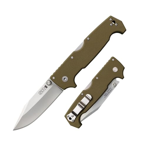Cold Steel SR1 S35VN Steel 4" Clip Point Blade G-10 Handle Folding Knife with Tri-Ad Locking Mechanism and Pocket/Belt Clip