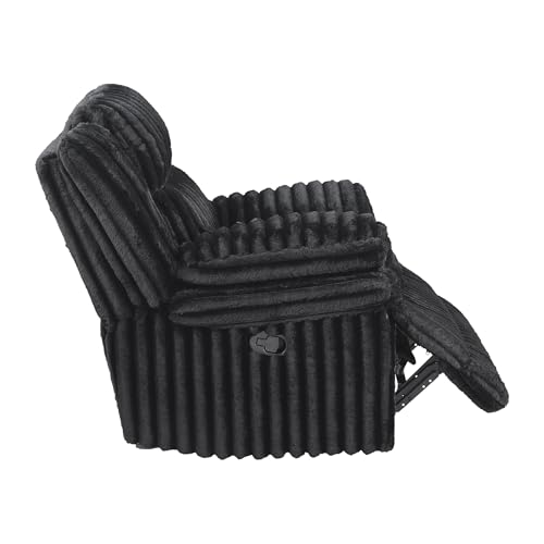 Lexicon Manual Glider Recliner Chair, Corduroy Manual Tab Pull Reclining Chair with Pillow Top Arms, Plush Cushions, Cozy Theater-Style Accent for Living Room/Bedroom, Easy Assembly, Black
