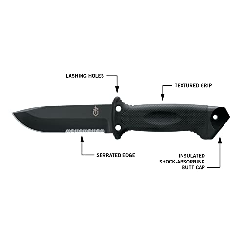 Gerber Gear LMF II Infantry Survival Tactical Knife - Fixed Blade with 4.84" Partially Serrated Blade and Textured Grip - Included MOLLE Sheath - Black