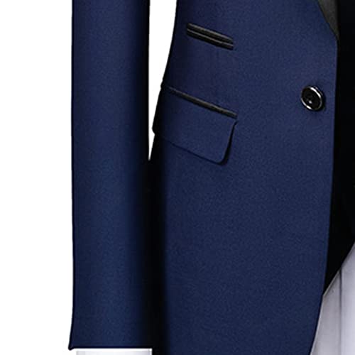 Men's Wedding 3 Piece Suits Slimming One Button Shawl Lapel Business Blazer Formal Dinner Party Jacket Vest Pants (Dark Blue,Small)