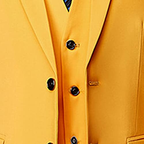 Casual 2 Button Suits for Men Slim Fit Notched Lapel Business Sets Solid Color Wedding Formal Jacket Vest Pants (Yellow,Medium)