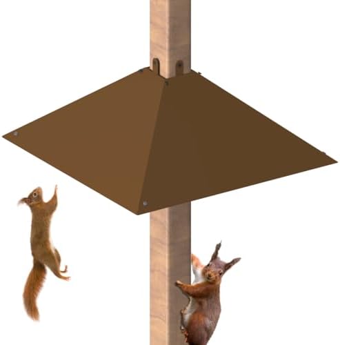 Metal Squirrel Baffle for 4x4 Post, Outside Wooden Pole Mount Squirrel Guards for Bird Feeders, 17 Inch Squirrels Deterrents Stopper to Deter Racoons, Brown, 1pcs
