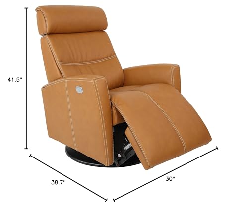 Fjords Milan Small Power Recline Swivel Swing Relaxer Recliner Chair in AL 545 Vintage Cognac Astro Line Leather