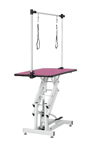 TREATLIFE HOME Pet Grooming with Adjustable Hydraulic Table, Secure Clamp-on Arm, Easy Cleaning Surface, Non-Slip Design, Pink