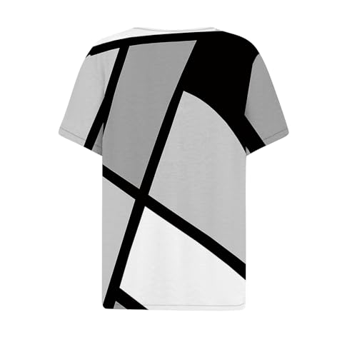 GZPINLU Day Deals Prime 2024 Today Summer Tops for Women 2024 Trendy Color Block Button V Neck T Shirts Short Sleeve Business Casual Cute Going Out Vacation Outfits Blusas Casuales De (Gray,L)